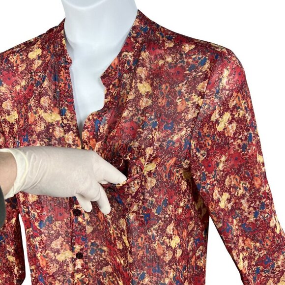 Kut From The Kloth Womens L Chiffon Sheer Floral Blouse Long Tab Sleeve Artsy - Picture 5 of 16